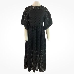 Beulah Sz S All Over Eyelet Maxi Boho Party Look Dress Black Polyester
